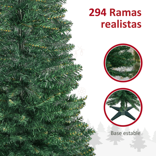 HOMCOM Árvore de Natal Artificial 150cm Ignífugo com 294 Pontas de Ramo PVC e Suporte de Plástico Decoração de Natal para Interiores Fácil de Montar Verde