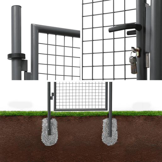Portão de jardim metal com fechadura e maçaneta, Portillon 150 x 87cm, Antracite, 87x87x150 cm