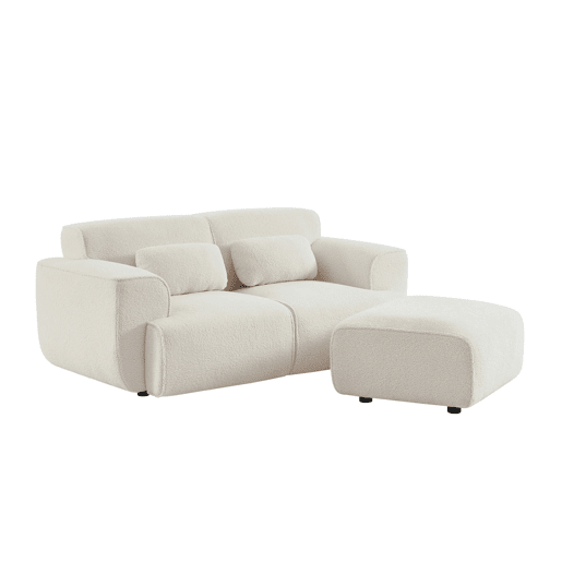 Pouf, apoio para os pés para sofá bouclede 2 lugares, Wallas boucle, Creme, 76x70x41 cm