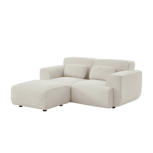 Pouf, apoio para os pés para sofá bouclede 2 lugares, Wallas boucle, Creme, 76x70x41 cm