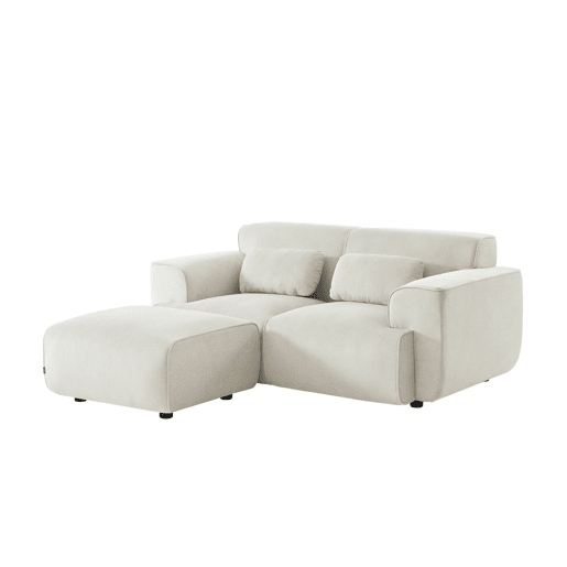 Pufe, apoio para pés para sofá veludo canelado de 2 lugares, Wallas veludo, Creme, 76x70x41 cm