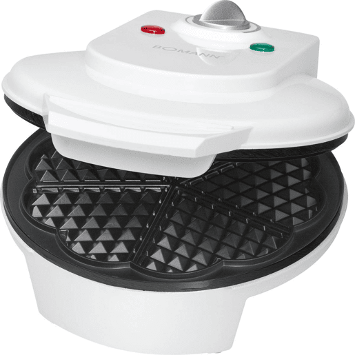 Bomann WA 5018 CB Máquina de Waffles, 5 Waffles em Forma de Coração, Placas Anti-aderentes, 1200, Branco