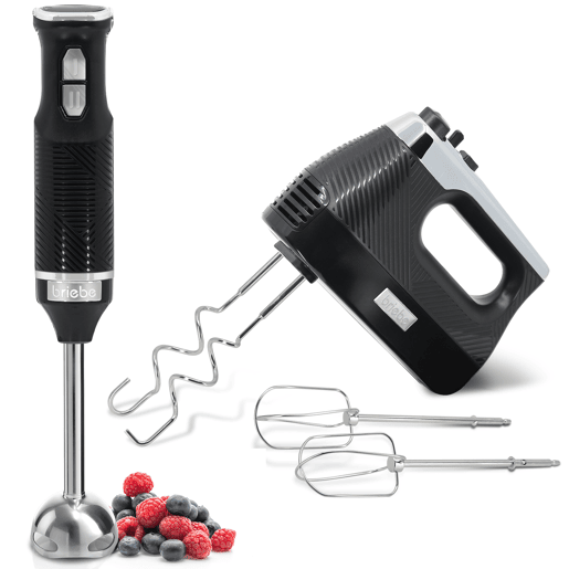 Briebe SKT1187BLK Elegance Set Varinha 2 Velocidades + Batidor Misturador de 5 Velocidades + Turbo, Especial Pastelaria, 600, Preto