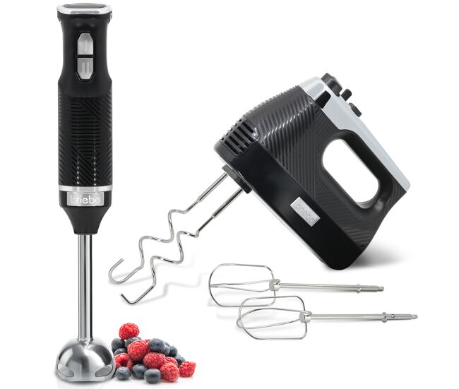 Briebe skt1187blk elegance set batidora de mano 2 velocidades + batidora varillas eléctrica 5 velocidades + turbo, 600, negro