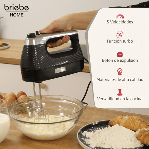 Briebe SKT1187BLK Elegance Set Varinha 2 Velocidades + Batidor Misturador de 5 Velocidades + Turbo, Especial Pastelaria, 600, Preto