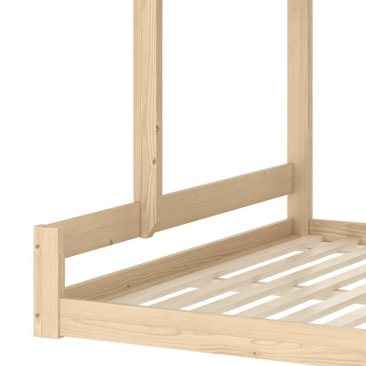 Litera 90x200cm+140x200cm - com barreira de cama, escada com arrumação, janela e design de casinha - natural e branco