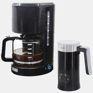 Briebe SKT1188BLK Elegance Set Máquina de Café Filtro 10 Chávenas + Espumador de Leite Elétrico 4 em 1, 1000, Preto