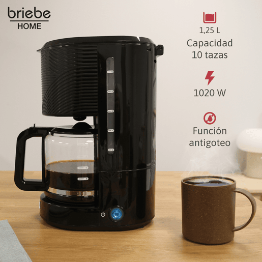 Briebe SKT1188BLK Elegance Set Máquina de Café Filtro 10 Chávenas + Espumador de Leite Elétrico 4 em 1, 1000, Preto