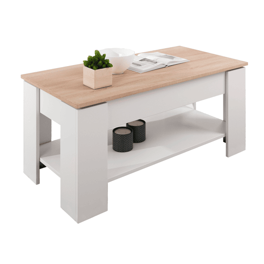 Mesa de centro elevável Sala de estar e jantar BrancoSonoma 100x50x43,5 Nicoleta Muebles Bonitos