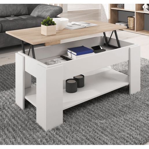 Mesa de centro elevável Sala de estar e jantar BrancoSonoma 100x50x43,5 Nicoleta Muebles Bonitos