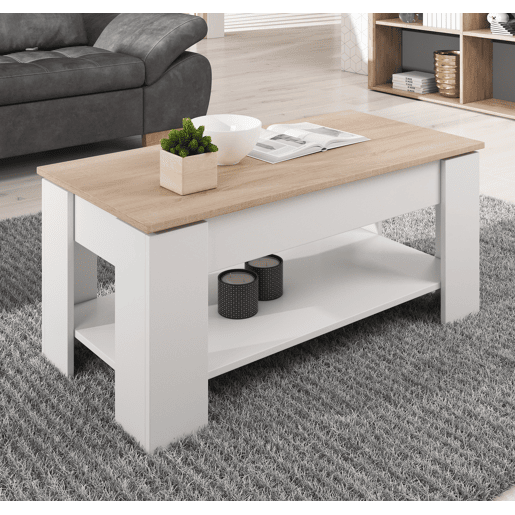 Mesa de centro elevável Sala de estar e jantar BrancoSonoma 100x50x43,5 Nicoleta Muebles Bonitos