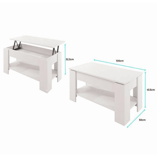 Mesa de centro elevável Sala de estar e jantar BrancoSonoma 100x50x43,5 Nicoleta Muebles Bonitos