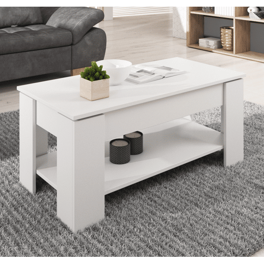 Mesa de centro elevável Sala de estar e jantar Branco 100x50x43,5 Nicoleta Muebles Bonitos