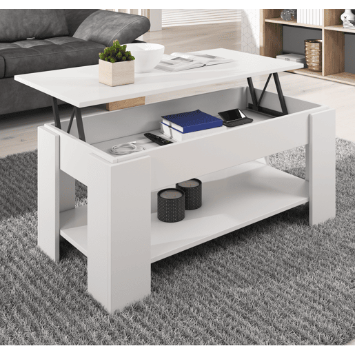 Mesa de centro elevável Sala de estar e jantar Branco 100x50x43,5 Nicoleta Muebles Bonitos