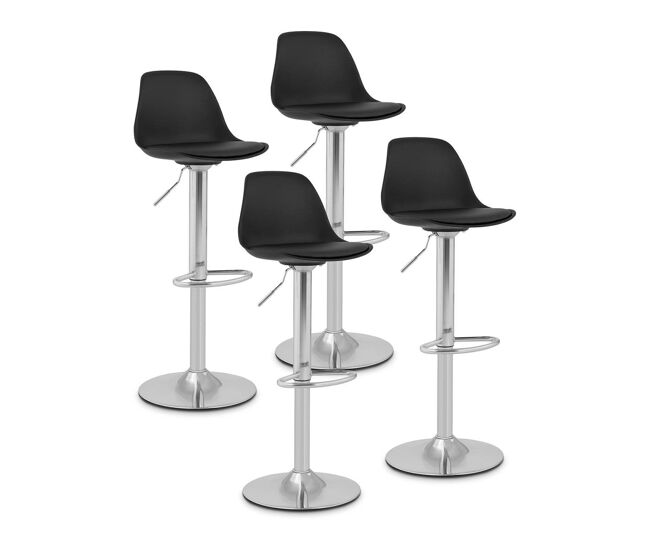Juego de 4 taburetes de bar con respaldo base cromada negra 14_0003746