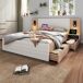 Cama de matrimonio de madera maciza con 2 cajónes 215x207 Cama de matrimonio de madera maciza con 2 cajónes 215x207 Blanco/ Madera
