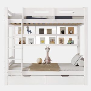 Beliche de madeira de pinho 90x200cm com 2 gavetas,branco