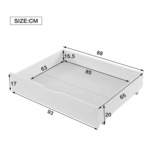 Beliche de madeira de pinho 90x200cm com 2 gavetas,branco