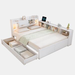 Cama juvenile,cama de solteiro de madeira de pinho 140x200cm com 2 gavetas,branco