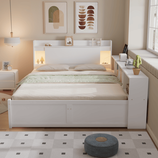 Cama juvenile,cama de solteiro de madeira de pinho 140x200cm com 2 gavetas,branco