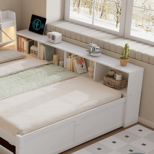 Cama juvenile,cama de solteiro de madeira de pinho 140x200cm com 2 gavetas,branco