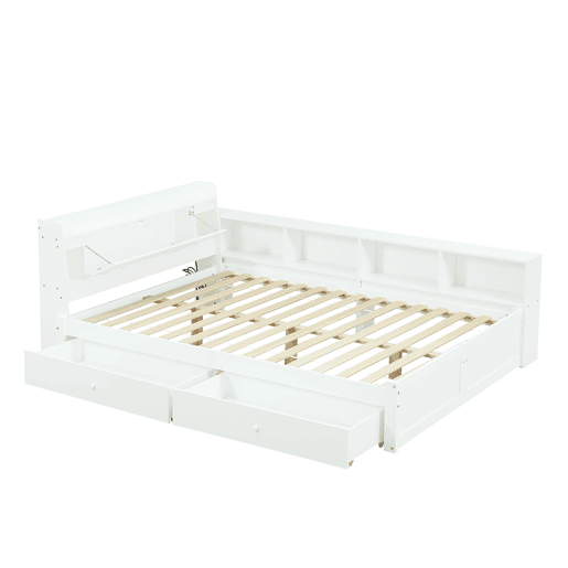 Cama juvenile,cama de solteiro de madeira de pinho 140x200cm com 2 gavetas,branco