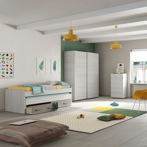 Cama de casal juvenil Ares Alpes Brancos - Basalto 198 x 69 x 96cm cm