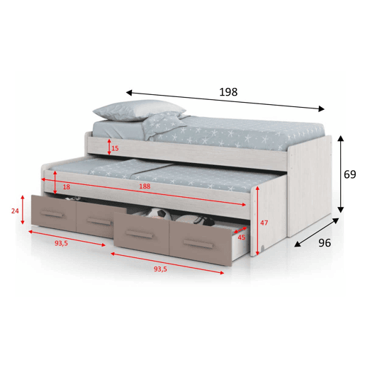 Cama de casal juvenil Ares Alpes Brancos - Basalto 198 x 69 x 96cm cm