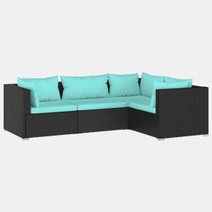 Móveis de jardim móveis de exterior Conjunto de móveis de 4 peças com almofadas de resina tecida preta 02_0016203