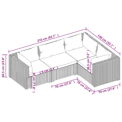 Móveis de jardim móveis de exterior Conjunto de móveis de 4 peças com almofadas de resina tecida preta 02_0016203 Móveis de jardim móveis de exterior Conjunto de móveis de 4 peças com almofadas de resina tecida preta 02_0016203