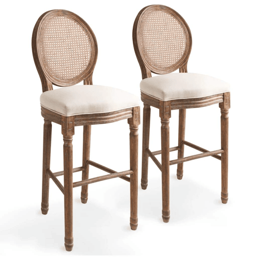 Conjunto de dois bancos de bar de design com assento de cadeira de rattan branco creme 1202150