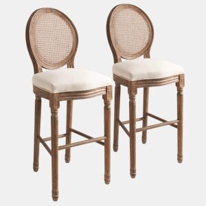 Conjunto de dois bancos de bar de design com assento de cadeira de rattan branco creme 1202150
