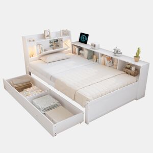 Cama juvenile,cama de solteiro de madeira de pinho 90x200cm com 2 gavetas,branco