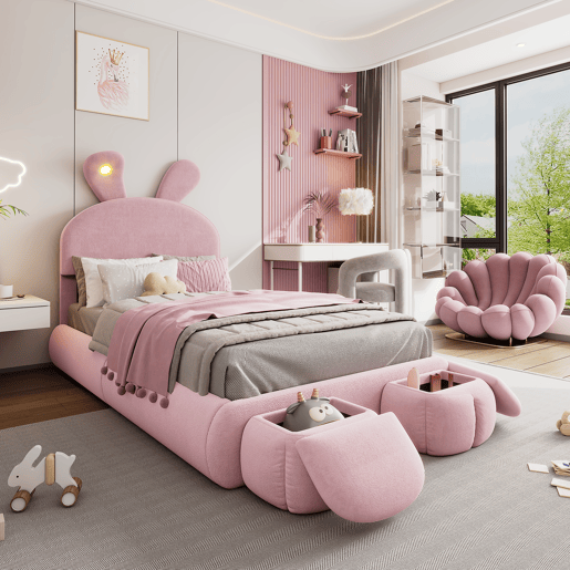 Cama de criança,cama de solteiro de veludo 90x200cm com luz led,rosa