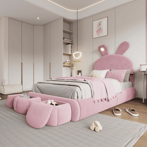 Cama de criança,cama de solteiro de veludo 90x200cm com luz led,rosa