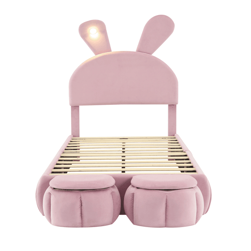 Cama de criança,cama de solteiro de veludo 90x200cm com luz led,rosa