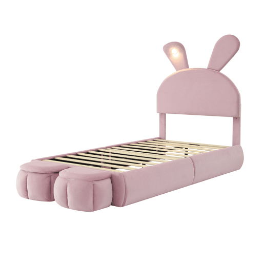 Cama de criança,cama de solteiro de veludo 90x200cm com luz led,rosa