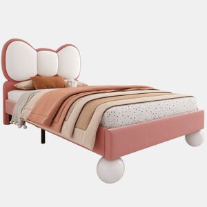 Cama de criança,cama de solteiro de veludo 90x200cm com luz led,rosa+branco