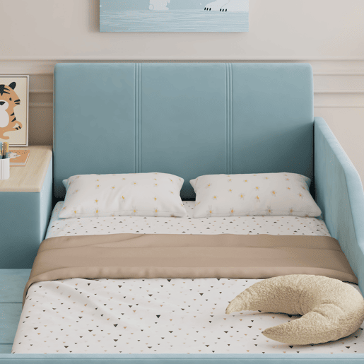 Cama de criança,cama de solteiro de veludo 90x200cm,azul