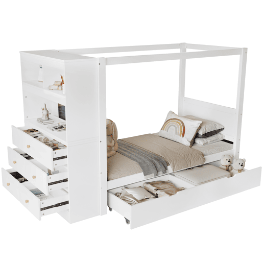 Cama juvenile,cama de solteiro de madeira de pinho 90x200cm,branco