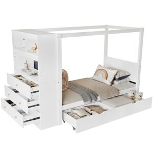 Cama juvenile,cama de solteiro de madeira de pinho 90x200cm,branco