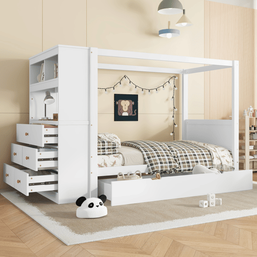 Cama juvenile,cama de solteiro de madeira de pinho 90x200cm,branco