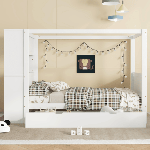 Cama juvenile,cama de solteiro de madeira de pinho 90x200cm,branco