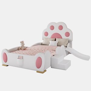 Cama de criança,cama de solteiro de pu 90x200cm,branco+rosa