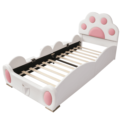 Cama de criança,cama de solteiro de pu 90x200cm,branco+rosa Cama de criança,cama de solteiro de pu 90x200cm,branco+rosa