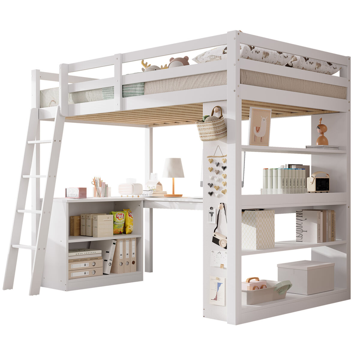 Cama alta infantil de madera de pino