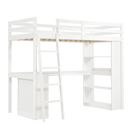 Cama de criança,cama alta de madeira de pinho 90x200cm,branco