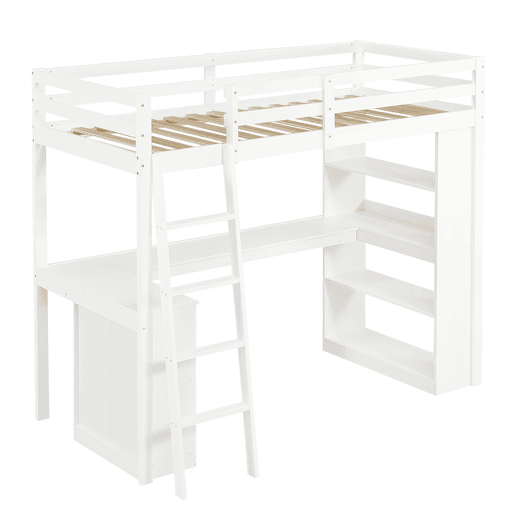 Cama de criança,cama alta de madeira de pinho 90x200cm,branco