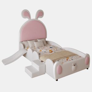 Cama de criança,cama de solteiro de pu 90x200cm,branco+rosa