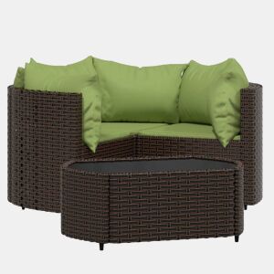 Móveis de jardim móveis de exterior Conjunto de móveis de 4 peças com almofadas marrons em resina tecida 02_0016157
